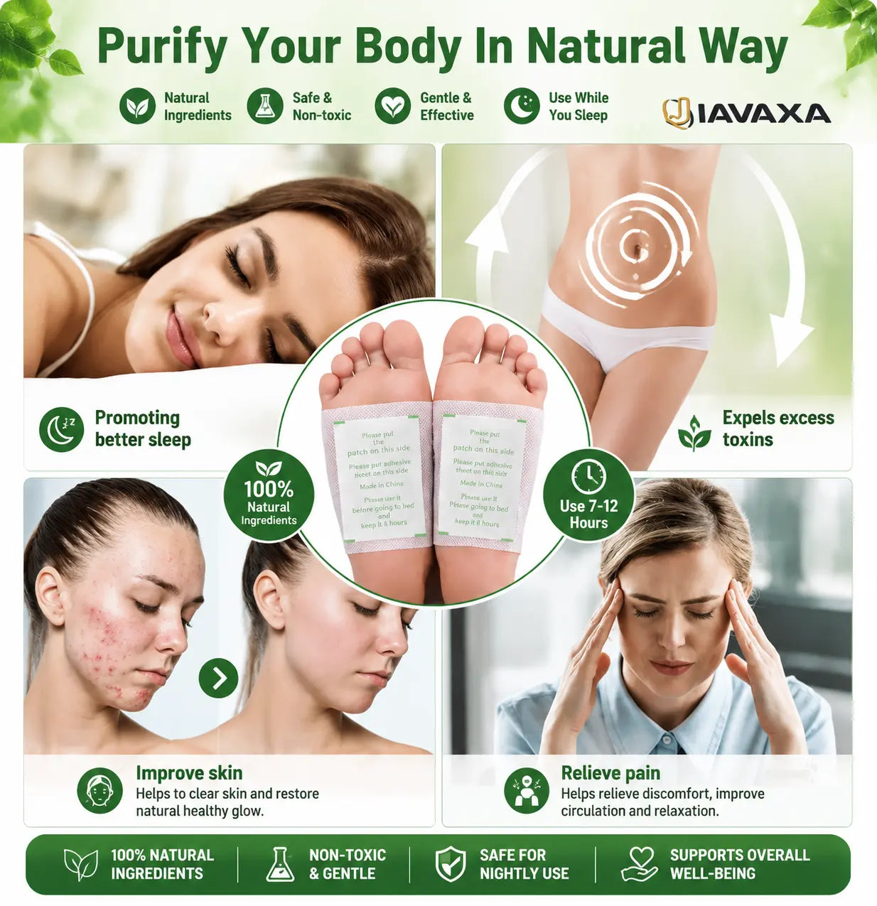 🌿 Brand New Upgrade Glowhu® Detox FootPatch – 10-Pack | Detox, Weight Loss, Sleep Support & Foot Pain Relief